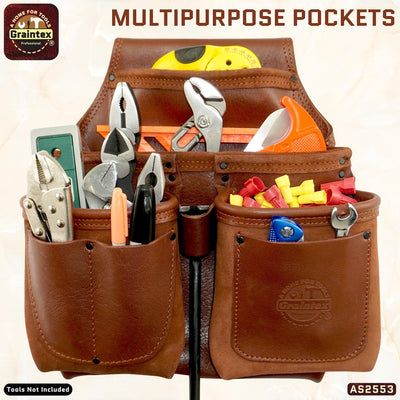 AS2553 :: 8 Pocket Framer's Tool Pouch Ambassador Series Chestnut Brown Color Top Grain Leather