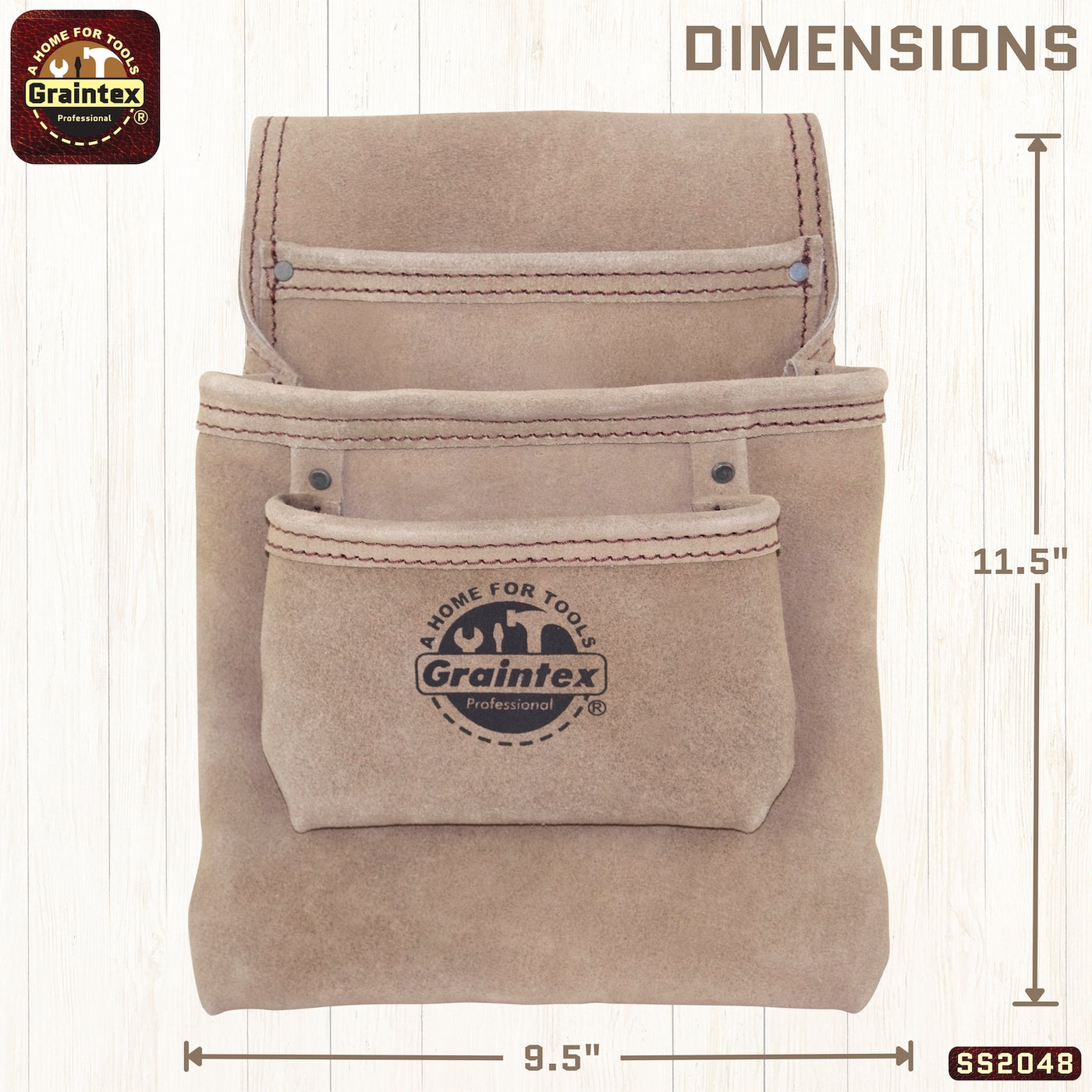 SS2048 :: 3 Pocket Nail & Tool Pouch Beige Color Suede leather