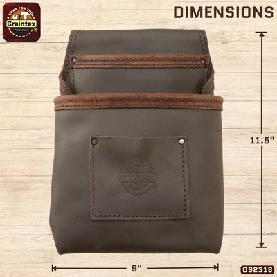 OS2318 :: 2 Pocket Nail & Tool Pouch Brown Color Top Grain Oil Tanned Leather