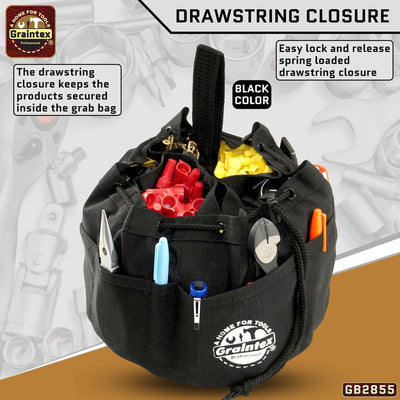 GB2855 :: 3 Pcs Grab Bags Set Rust, Black and Lime Green Color Rip-stop Canvas 18 Pockets