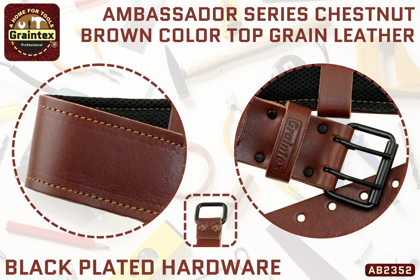 AB2352 :: 2.3/4” AMBASSADOR SERIES LEATHER BELT WITH SUSPENDER HOOKS