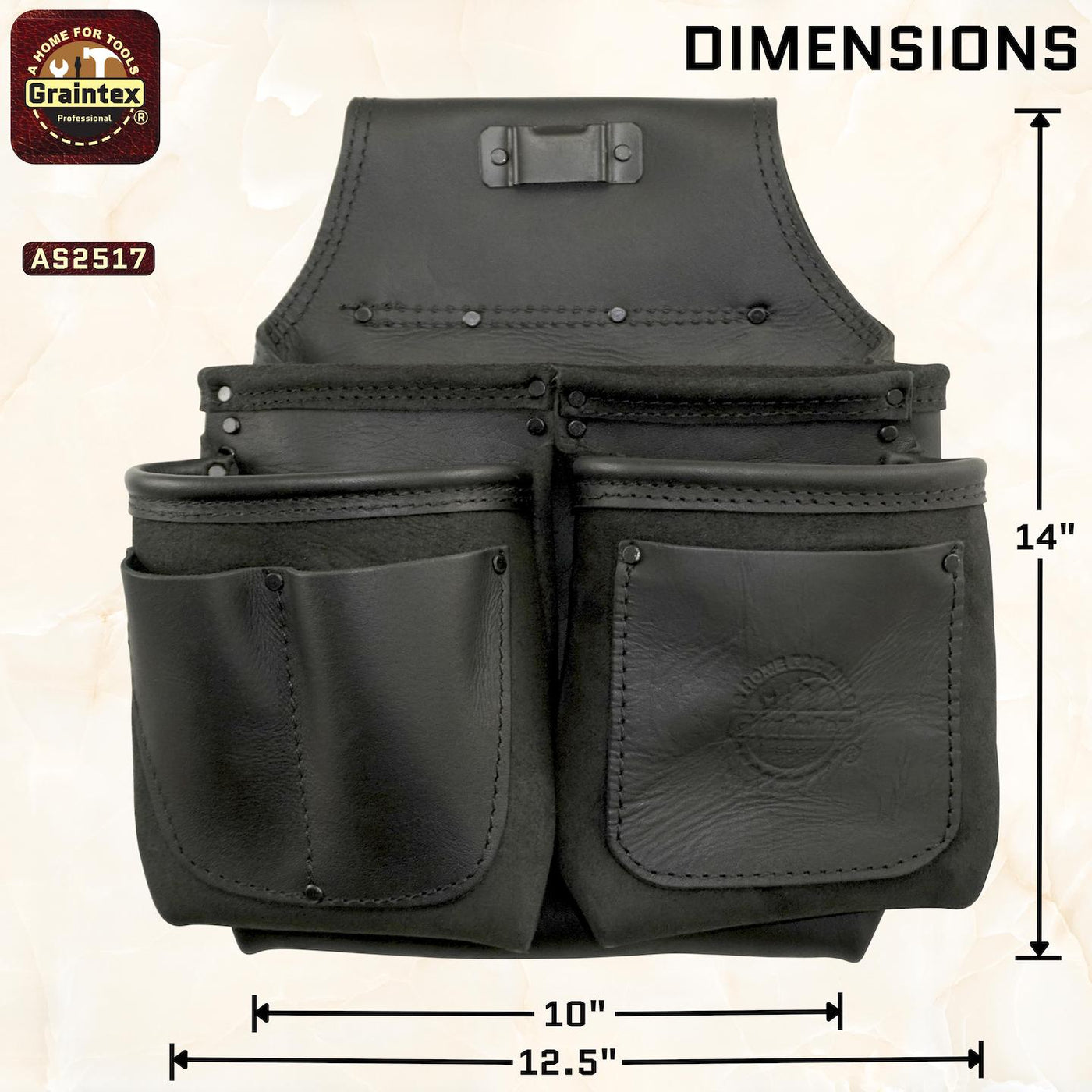 AS2517 :: 6 Pocket Framer’s Tool Pouch Ambassador Series Black Color Top Grain Leather