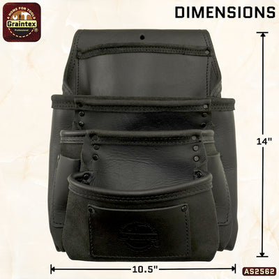 AS2562 :: 7 Pocket Framer's Tool Pouch Ambassador Series Black Color Top Grain Leather