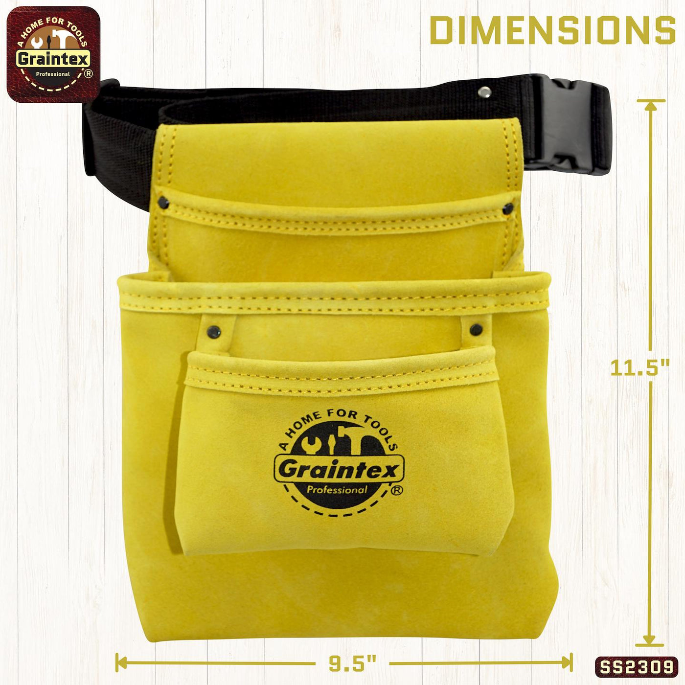 SS2309 :: 3 Pocket Nail & Tool Pouch Yellow Color Suede Leather with Belt