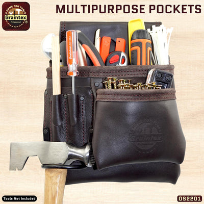 OS2201 :: 5 Pocket Right Handed Nail & Tool Pouch Oil Tanned Leather