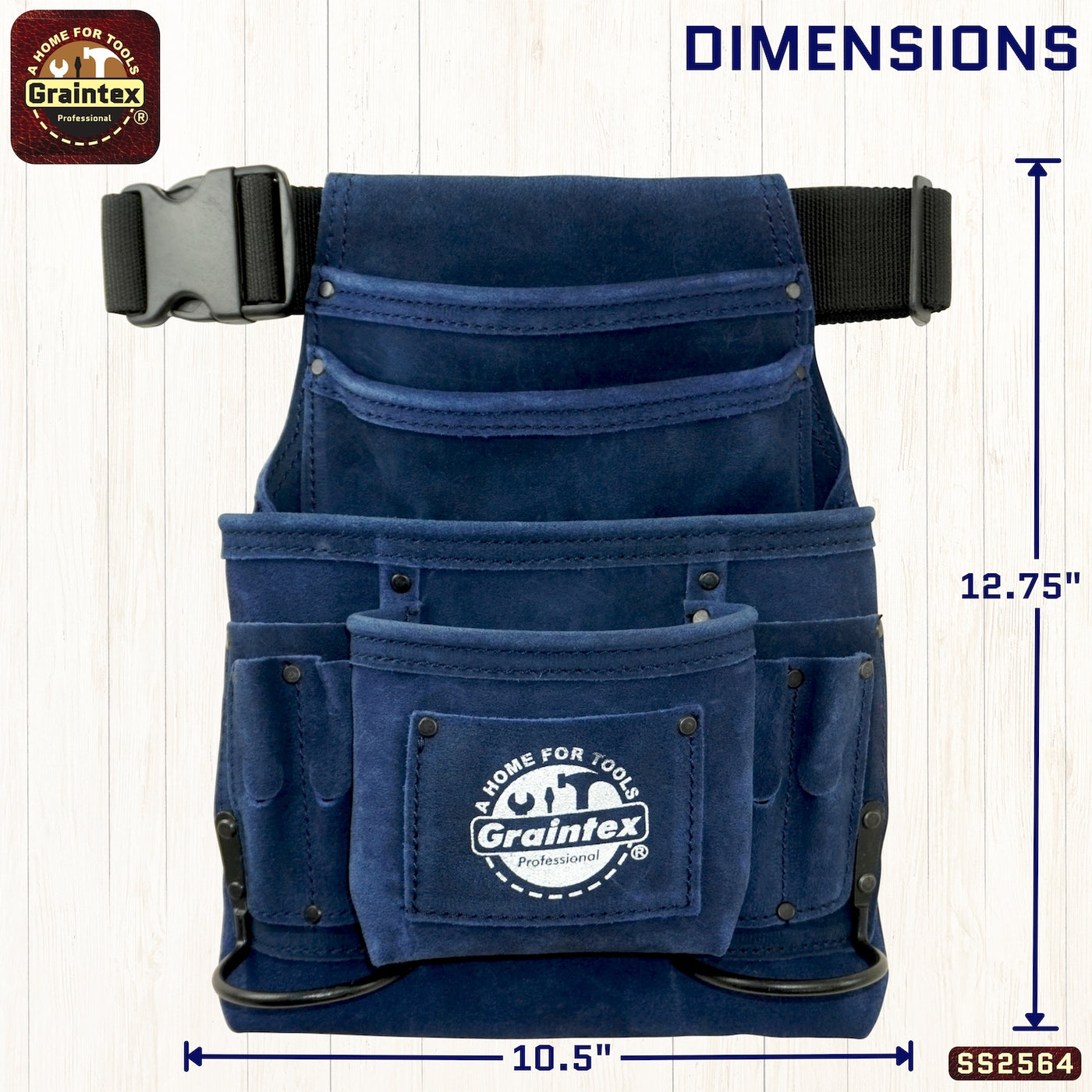SS2564 :: 10 Pocket Nail & Tool Pouch Navy Blue Color Suede Leather with Belt