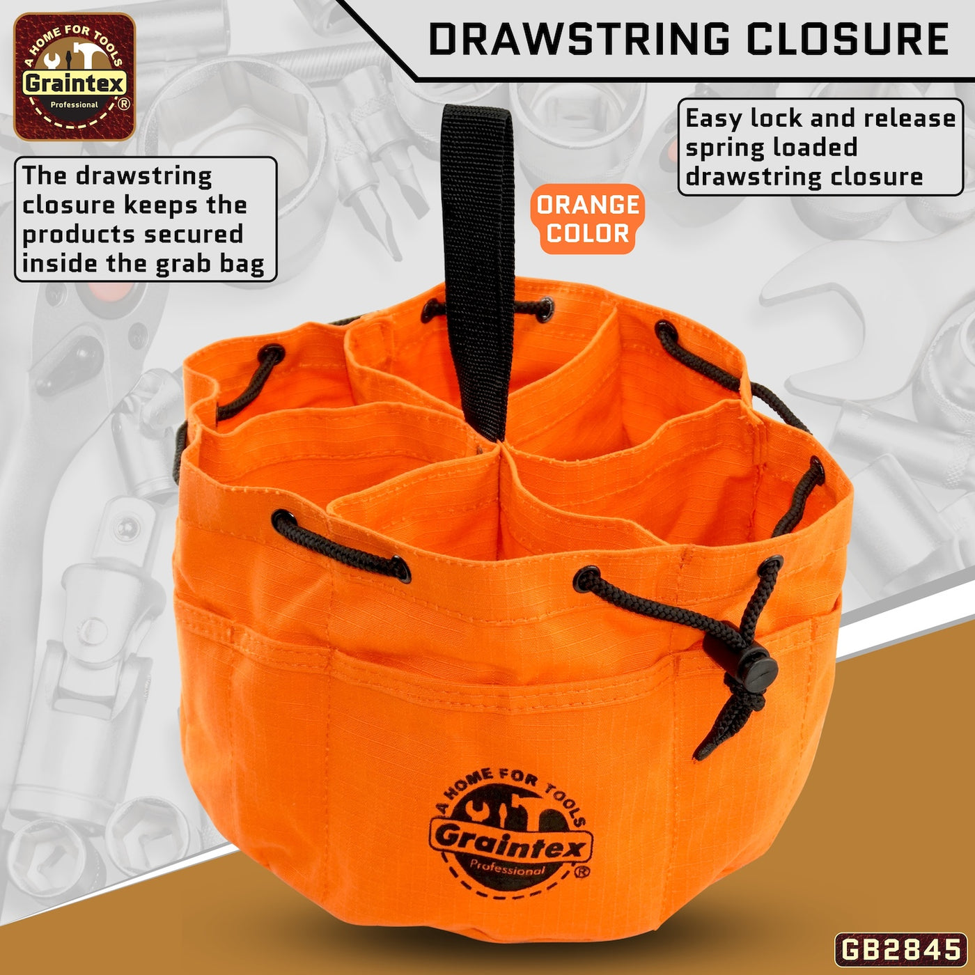 GB2845 :: 3 Pcs Grab Bags Set Yellow, Orange and Hunter Green Color Rip-stop Canvas 18 Pockets