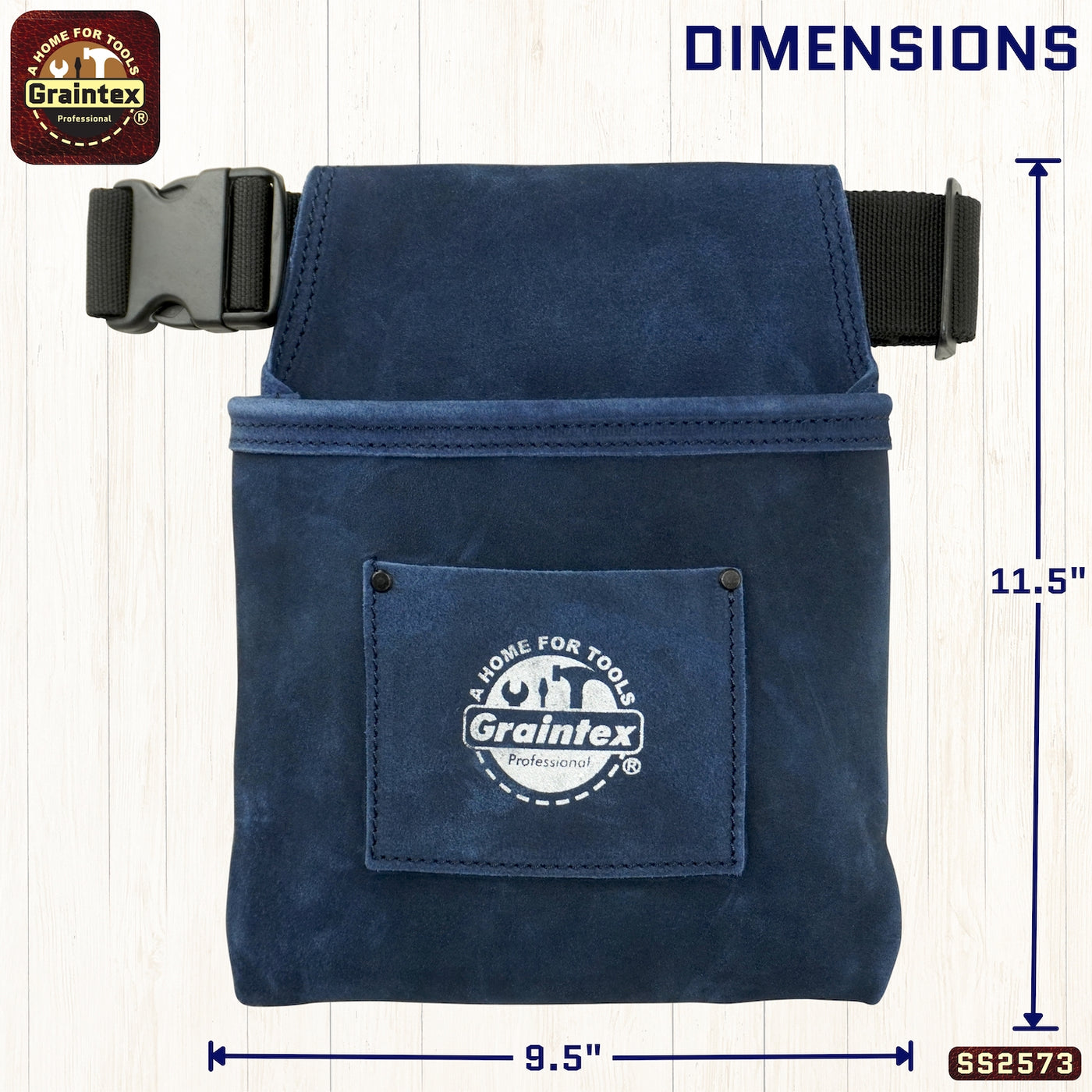 SS2573 :: 1 Pocket Nail & Tool Pouch Navy Blue Color Suede Leather with Belt