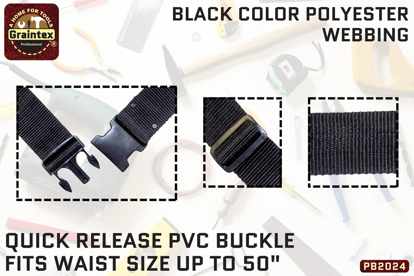 PB2024 :: 2” Adjustable Webbing Belt Black Color