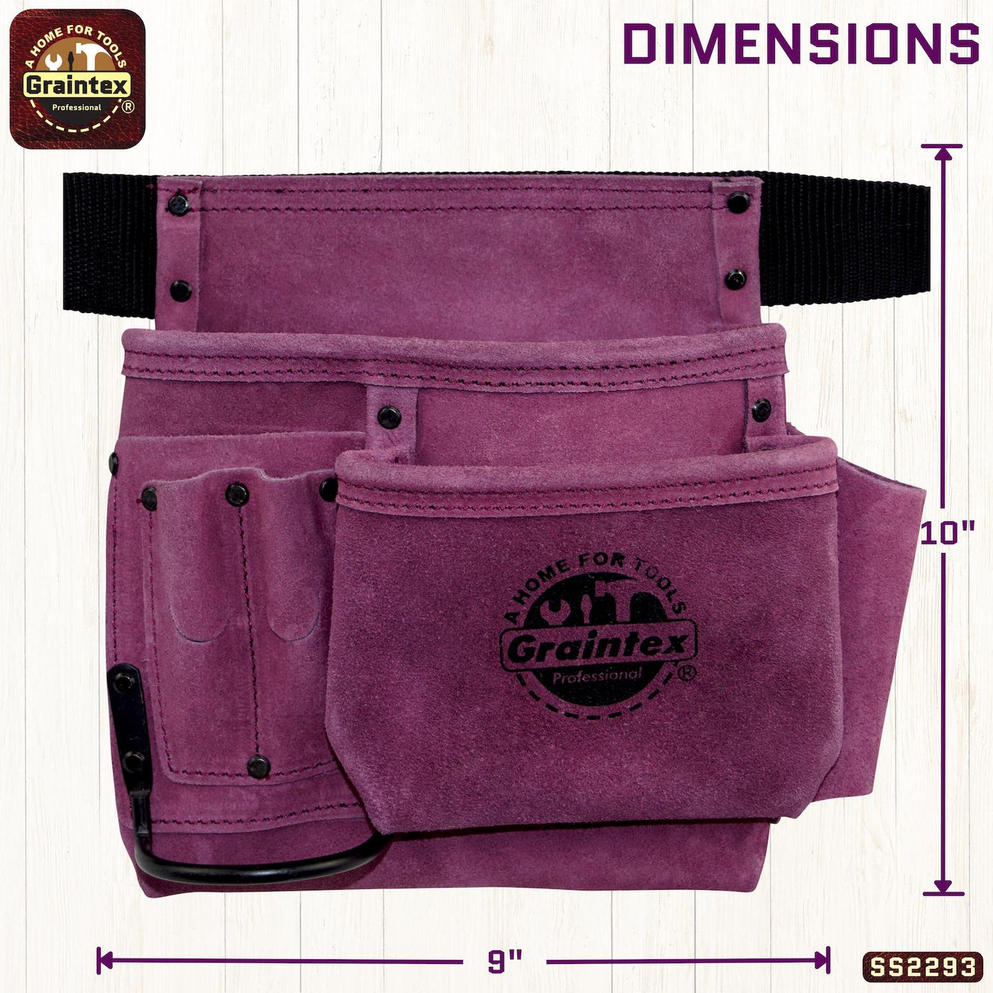 SS2293 :: 5 Pocket Nail & Tool Pouch Purple Color Suede Leather with Belt