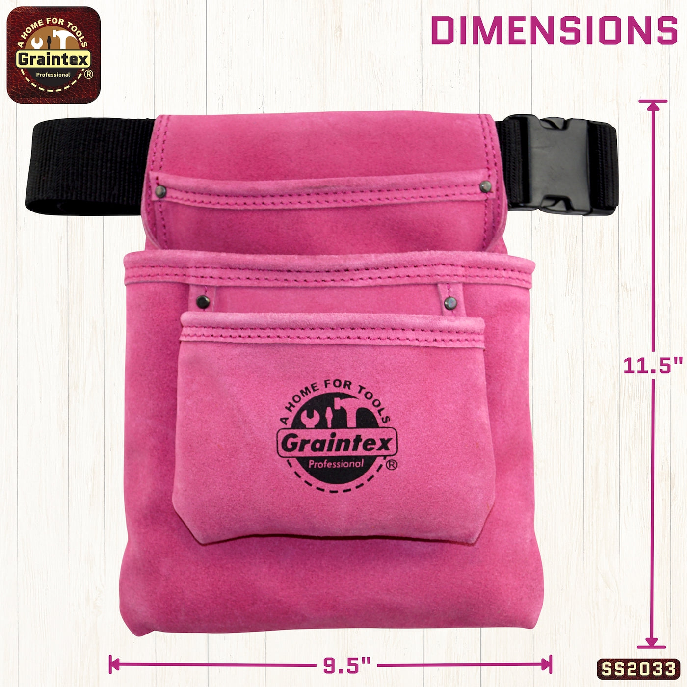 SS2033 :: 3 Pocket Nail & Tool Pouch Pink Color Suede Leather with Belt