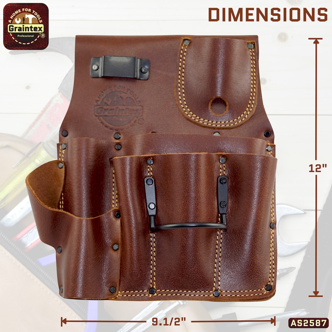 AS2587 :: Drywall Pouch Right Handed Ambassador Series Chestnut Brown Color Top Grain Leather