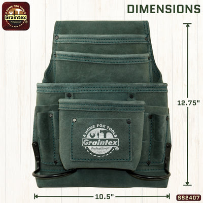 SS2407 :: 10 Pocket Nail & Tool Pouch Hunter Green Color Suede Leather