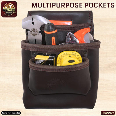 OS2257 :: 3 Pocket Nail &amp; Tool Pouch Oil Tanned Leather