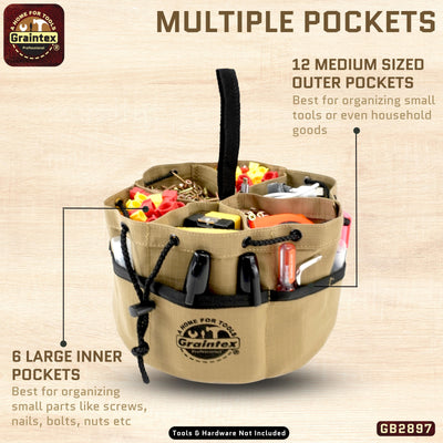 GB2897 :: Grab Bag Khaki Color Rip-stop Canvas 18 Pockets Drawstring Closure