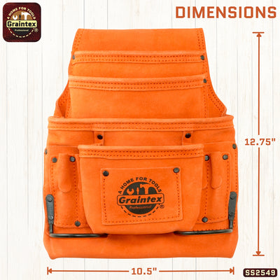 SS2549 :: 10 Pocket Nail & Tool Pouch Orange Color Suede Leather