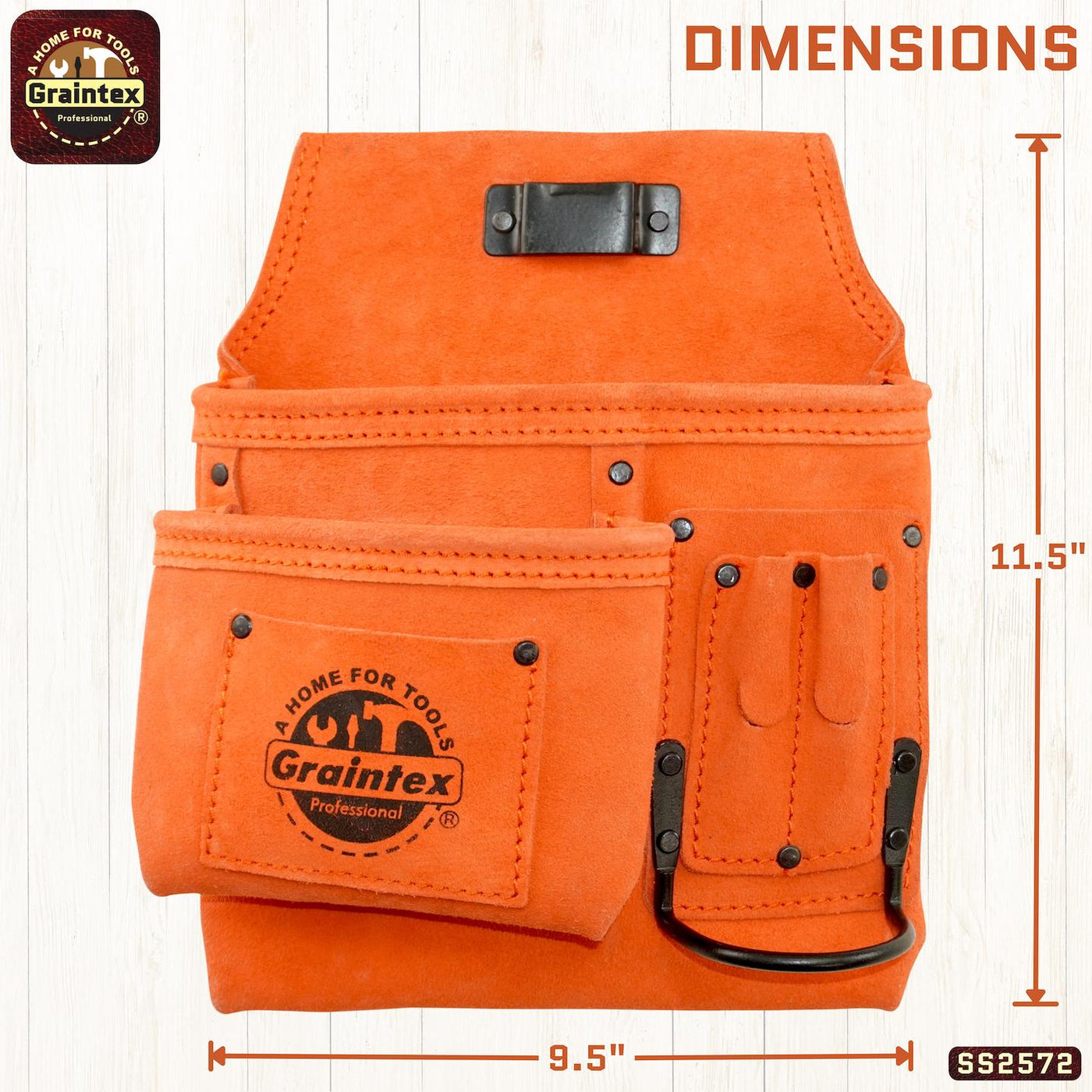 SS2572 :: 5 Pocket Left Handed Nail & Tool Pouch Orange Color Suede Leather