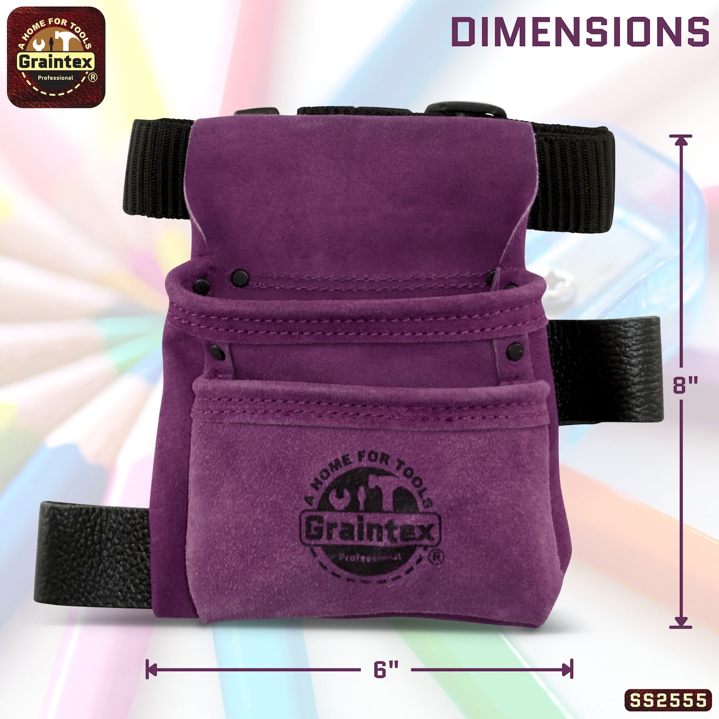 SS2555 :: 2 Pocket Children Tool Pouch Purple Color Suede Leather
