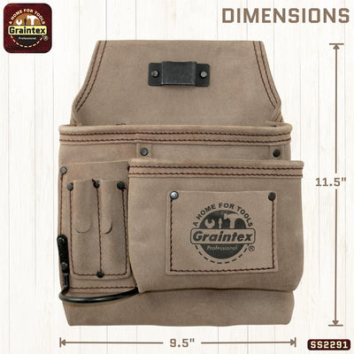 SS2291 :: 5 Pocket Right Handed Nail & Tool Pouch Beige Color Suede Leather