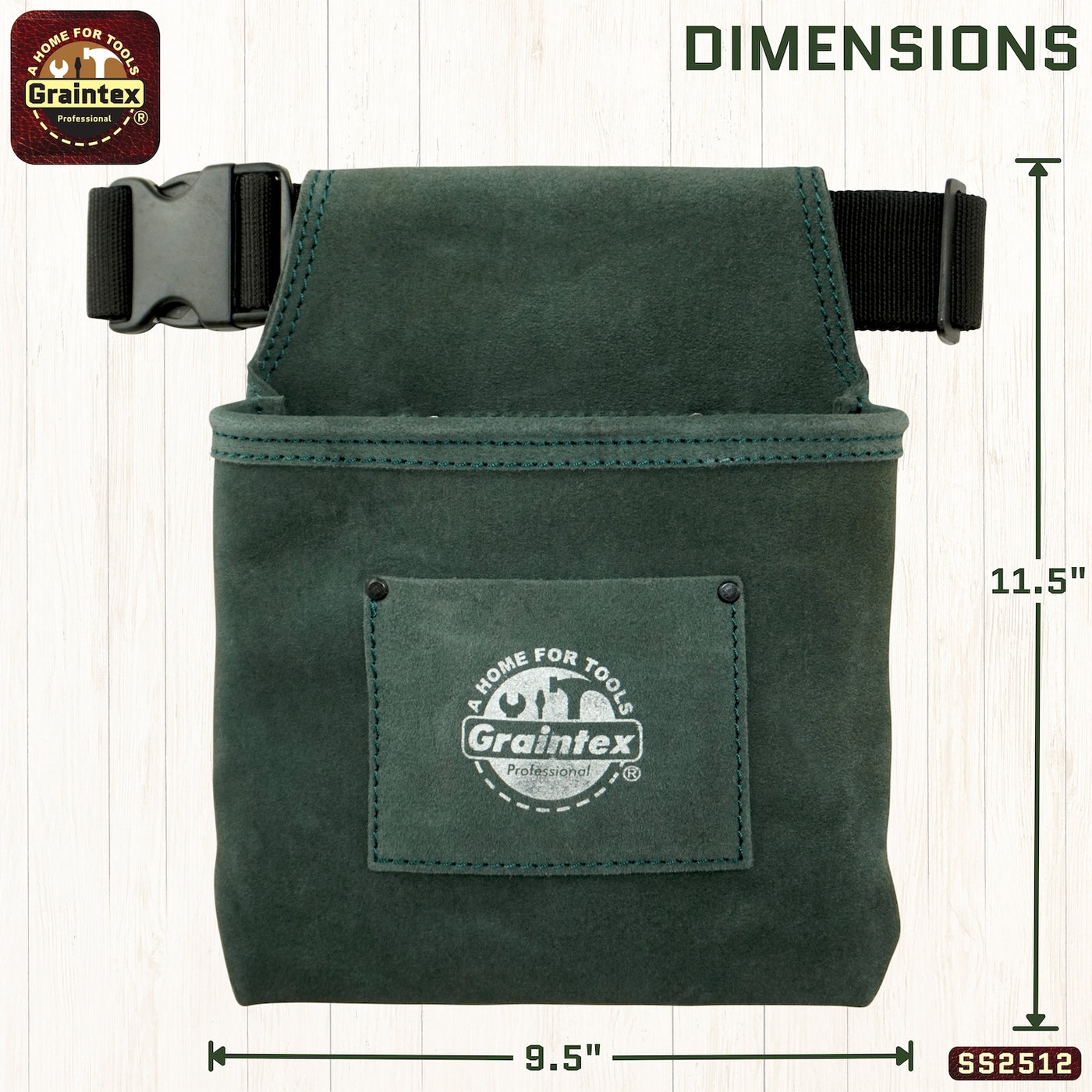 SS2512 :: 1 Pocket Nail & Tool Pouch Hunter Green Color Suede Leather with Belt