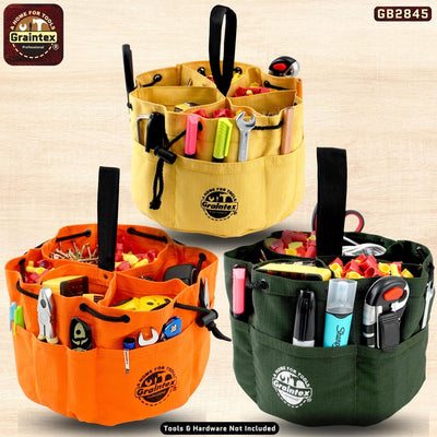 GB2845 :: 3 Pcs Grab Bags Set Yellow, Orange and Hunter Green Color Rip-stop Canvas 18 Pockets