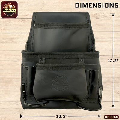 OS2265 :: 9 Pocket Nail & Tool Pouch Black Color Top Grain Oil Tanned Leather