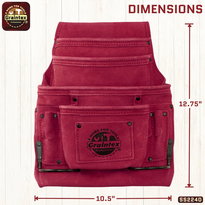 SS2240 :: 10 Pocket Nail & Tool Pouch Burgundy Color Suede Leather