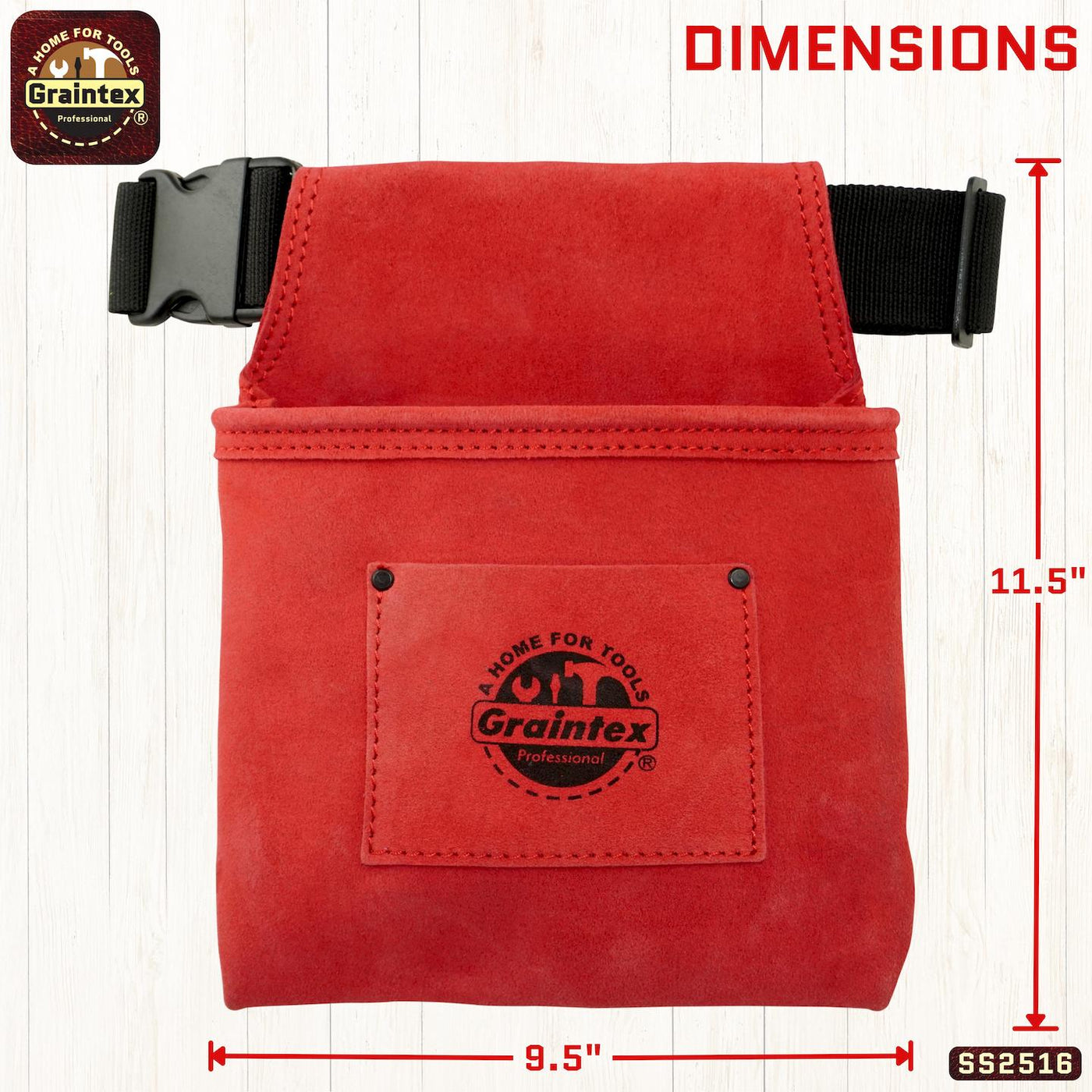 SS2516 :: 1 Pocket Nail & Tool Pouch Red Color Suede Leather with Belt