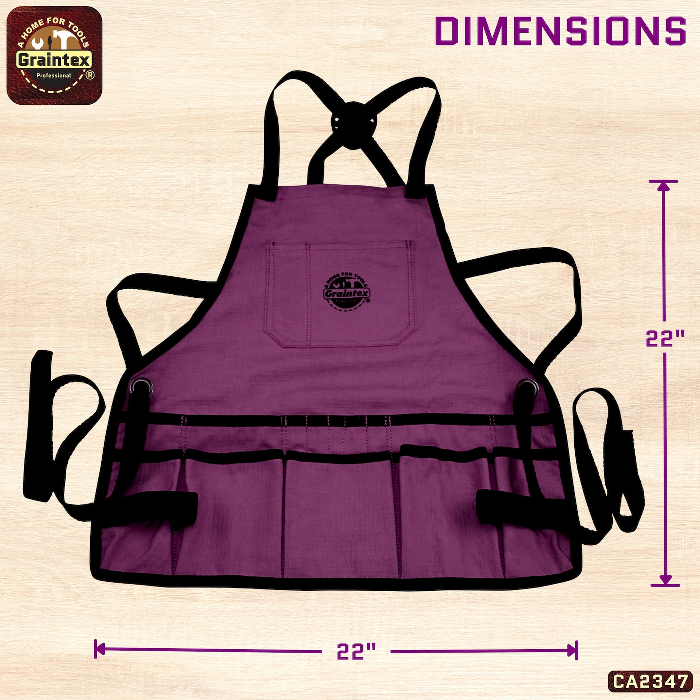 CA2347 :: Bib Apron 16 Pocket Purple Color Rip-stop Canvas