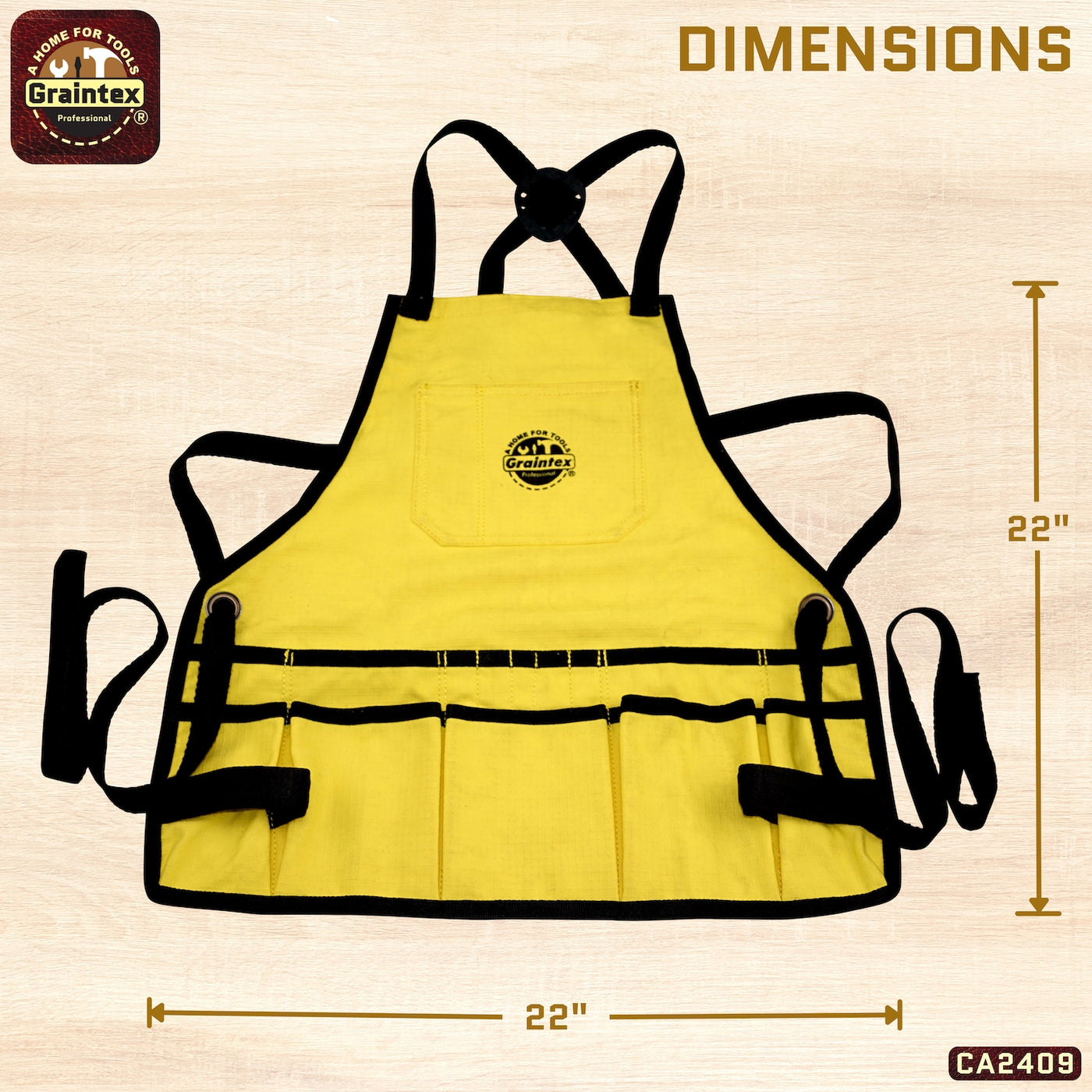 CA2409 :: Bib Apron 16 Pocket Yellow Color Rip-stop Canvas