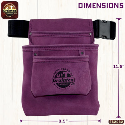 SS2082 :: 3 Pocket Nail & Tool Pouch Purple Color Suede Leather with Belt