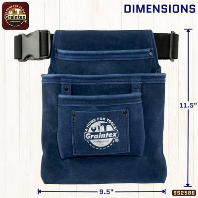 SS2586 :: 3 Pocket Nail & Tool Pouch Navy Blue Color Suede Leather with Belt