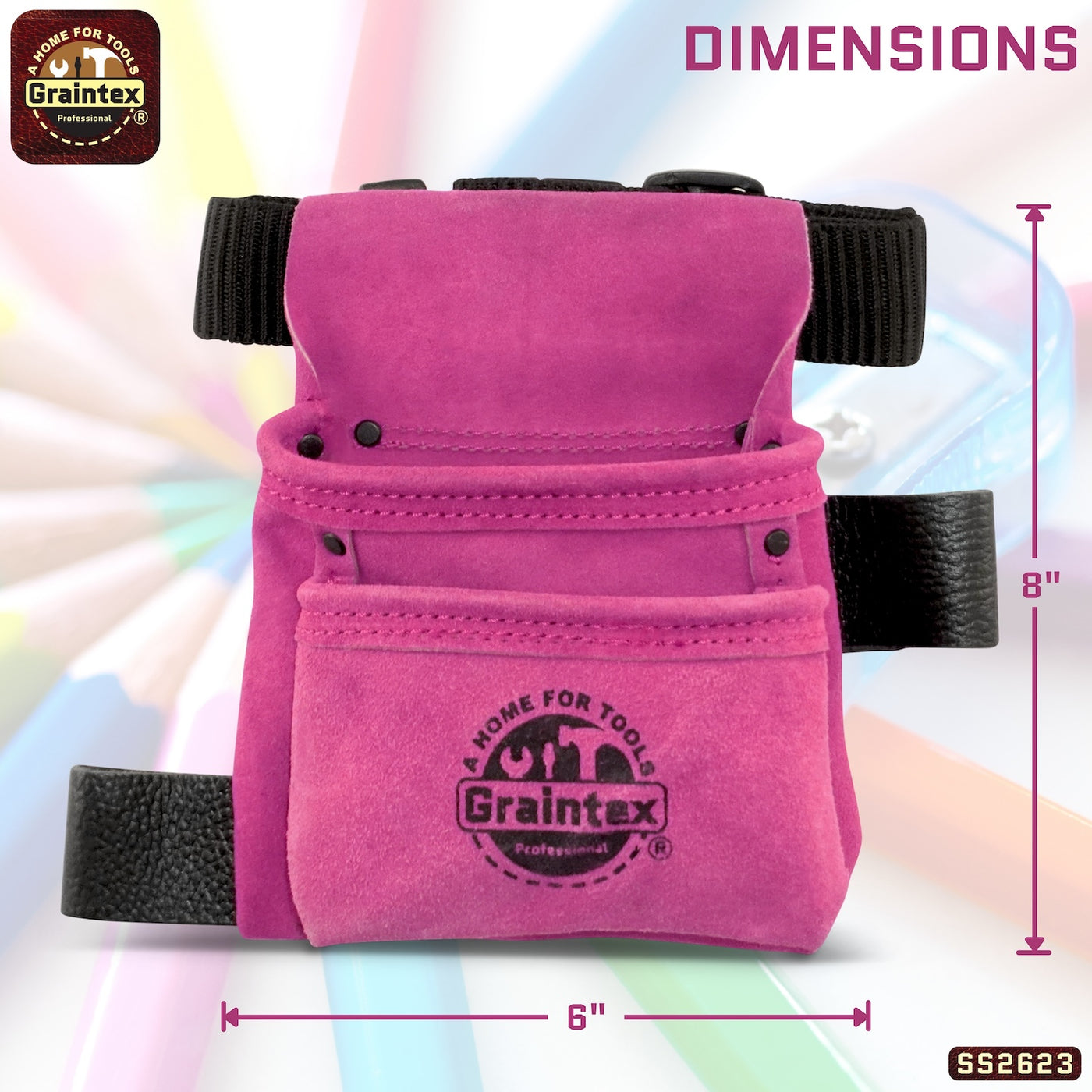 SS2623 :: 2 Pocket Children Tool Pouch Pink Color Suede Leather