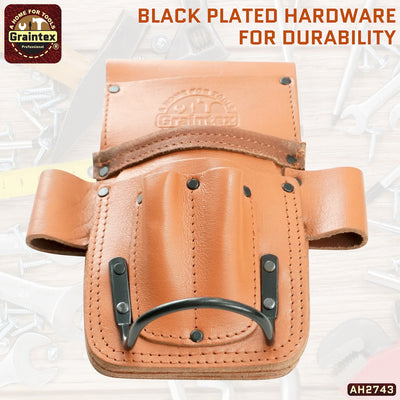 AH2743 :: AMBASSADOR SERIES 5 POCKET MULTI TOOL HOLDER COGNAC TAN COLOR TOP GRAIN LEATHER