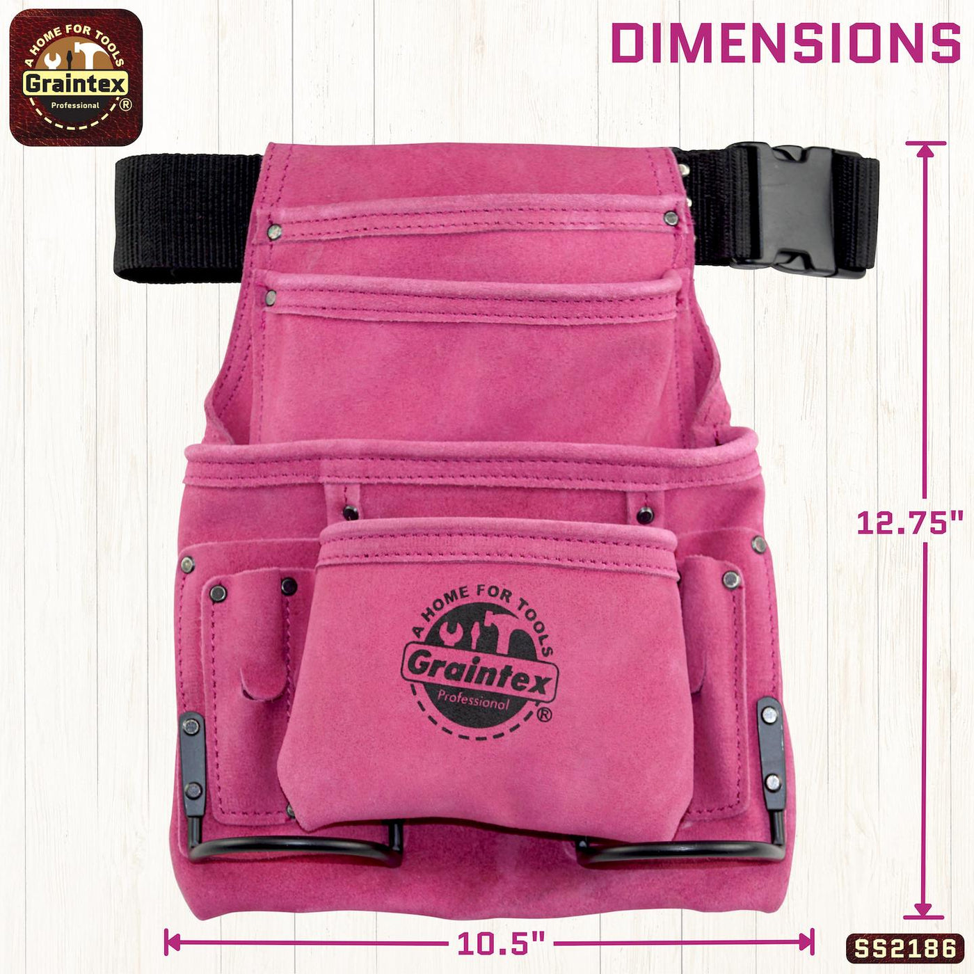 SS2186 :: 10 Pocket Nail & Tool Pouch Pink Color Suede Leather with Belt