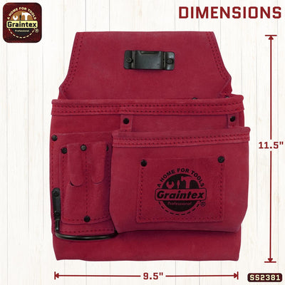 SS2381 :: 5 Pocket Right Handed Nail & Tool Pouch Burgundy Color Suede Leather