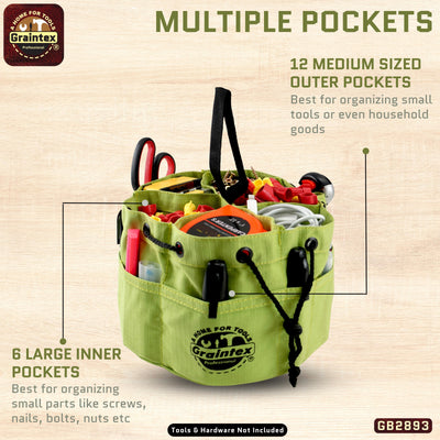GB2893 :: Grab Bag Lime Green Color Rip-stop Canvas 18 Pockets Drawstring Closure
