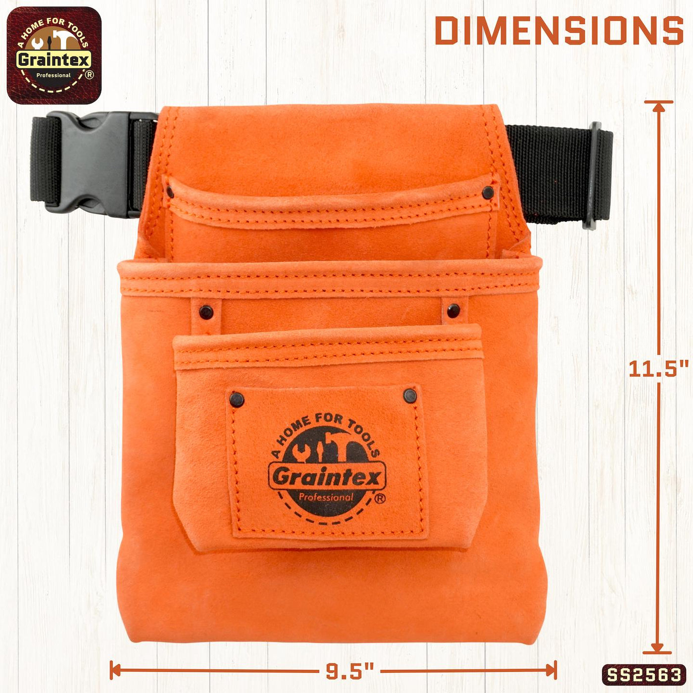 SS2563 :: 3 Pocket Nail & Tool Pouch Orange Color Suede Leather with Belt