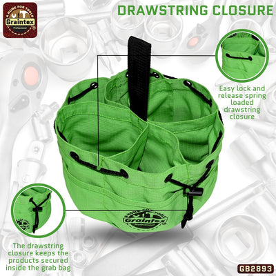 GB2893 :: Grab Bag Lime Green Color Rip-stop Canvas 18 Pockets Drawstring Closure
