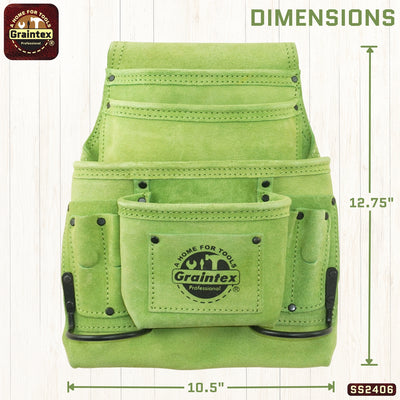 SS2406 :: 10 Pocket Nail & Tool Pouch Lime Green Color Suede Leather