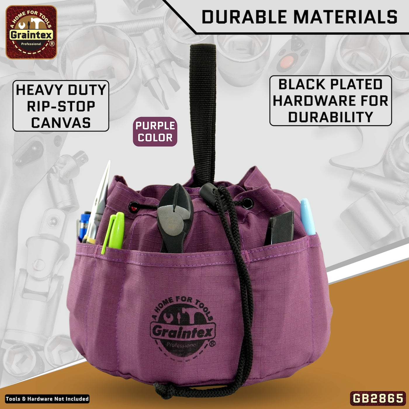 GB2865 :: 3 Pcs Grab Bags Set Rust, Black and Purple Color Rip-stop Canvas 18 Pockets