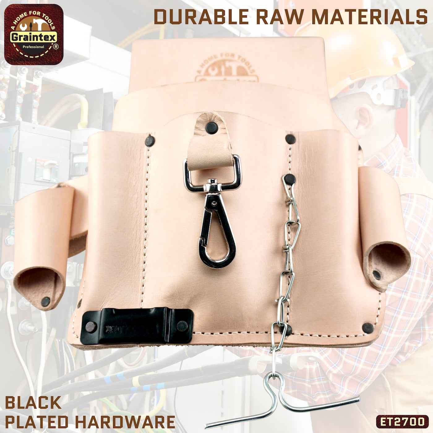 ET2700 :: 8 Pocket Electrician’s Tool Pouch Natural Color Top Grain Leather