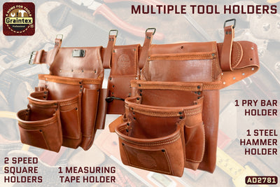 AD2781 :: 4 Piece 17 Pocket Framer's Tool Belt Combo Ambassador Series Chestnut Brown Color Top Grain Leather