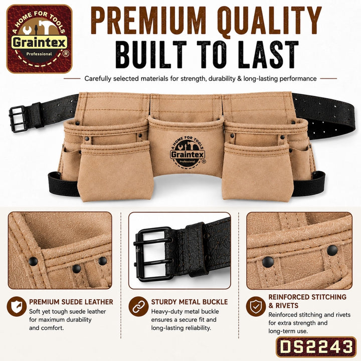 JACKSON PALMER Professional Tool Belt – Comfort-Rig With Adjustable Suspenders, Detachable Pouches & 2 Power Tool Hooks