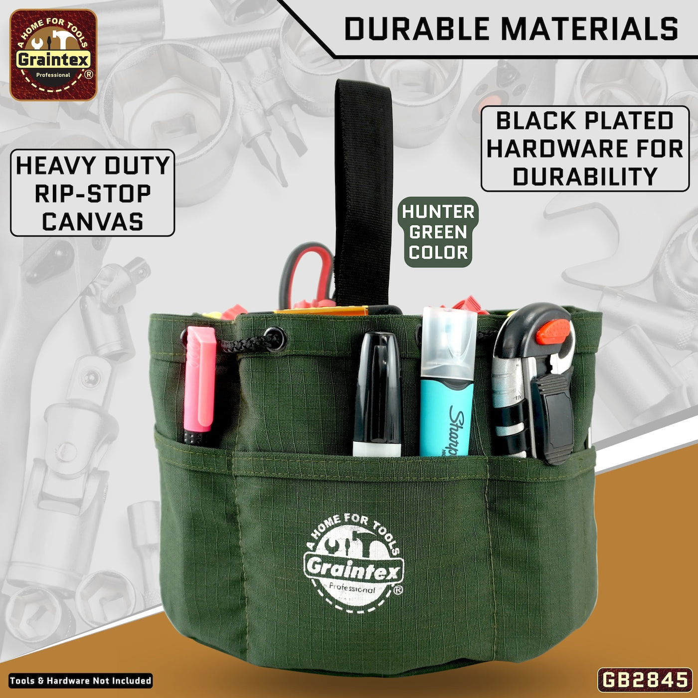 GB2845 :: 3 Pcs Grab Bags Set Yellow, Orange and Hunter Green Color Rip-stop Canvas 18 Pockets