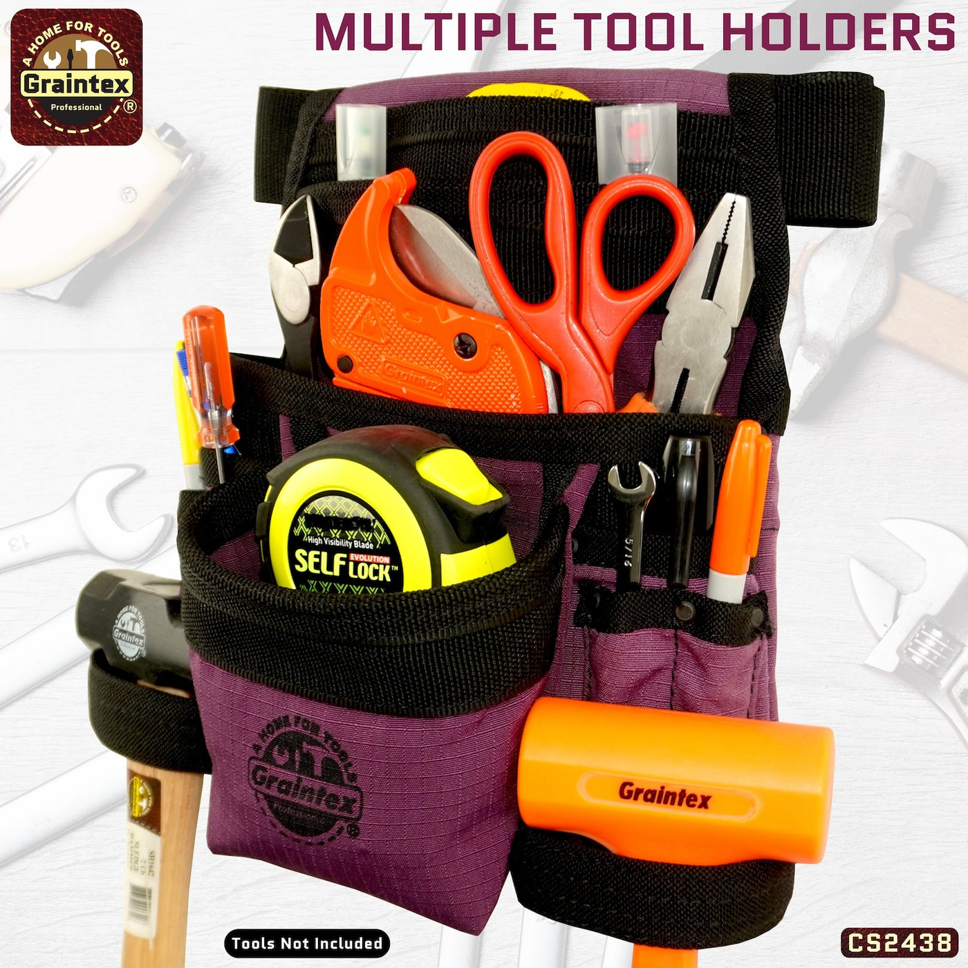 CS2438 :: 10 Pocket Finisher Nail & Tool Pouch Purple Color Ripstop Canvas with 2” Webbing Belt