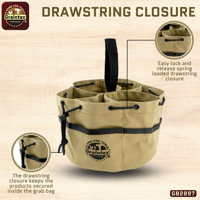 GB2897 :: Grab Bag Khaki Color Rip-stop Canvas 18 Pockets Drawstring Closure