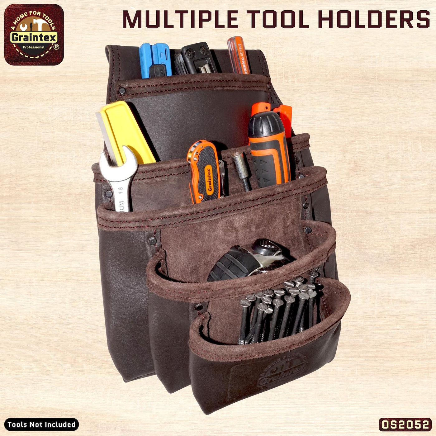 OS2052 :: 5 Pocket Nail & Tool Pouch Oil Tanned Leather
