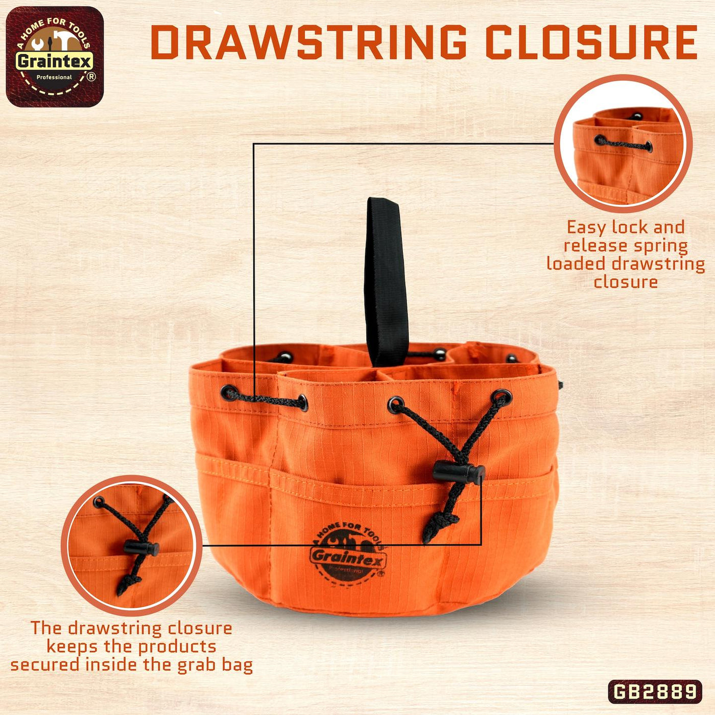 GB2889 :: Grab Bag Rust Color Rip-stop Canvas 18 Pockets Drawstring Closure