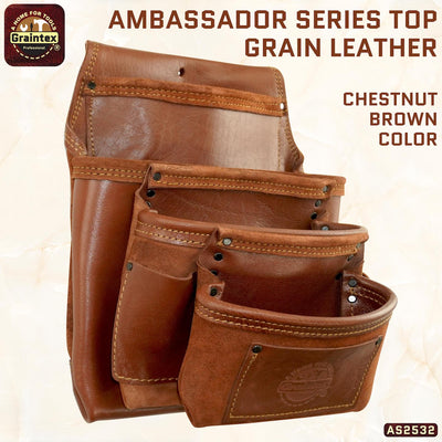 AS2532 :: 7 Pocket Framer's Tool Pouch Ambassador Series Chestnut Brown Color Top Grain Leather